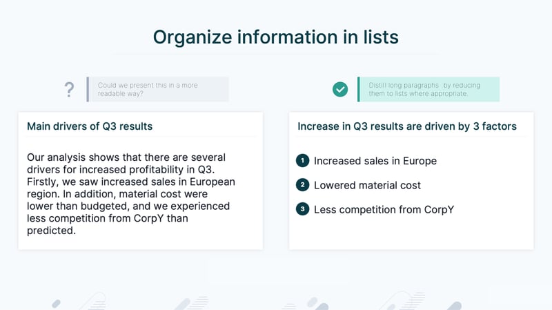 Organize information in lists